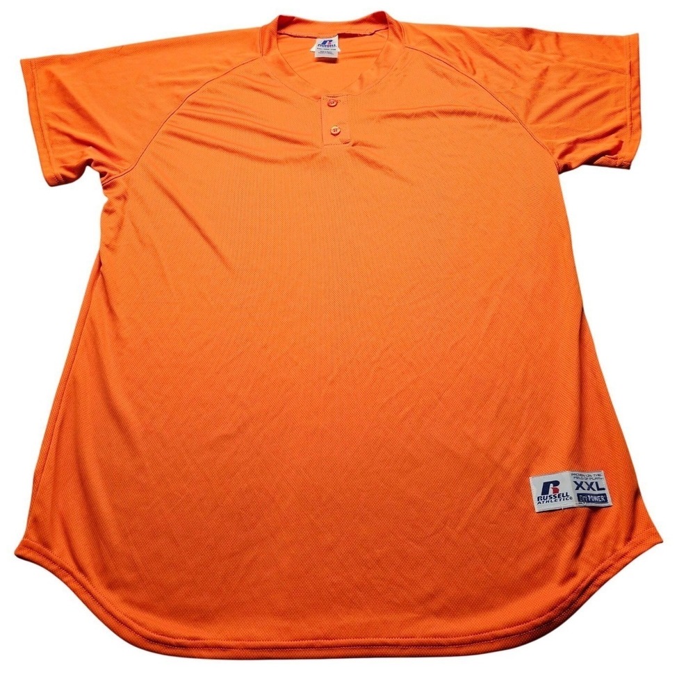 Russell Athletic Baseball Jersey Mens XXL Orange Sport Mesh 2-Button Shirt